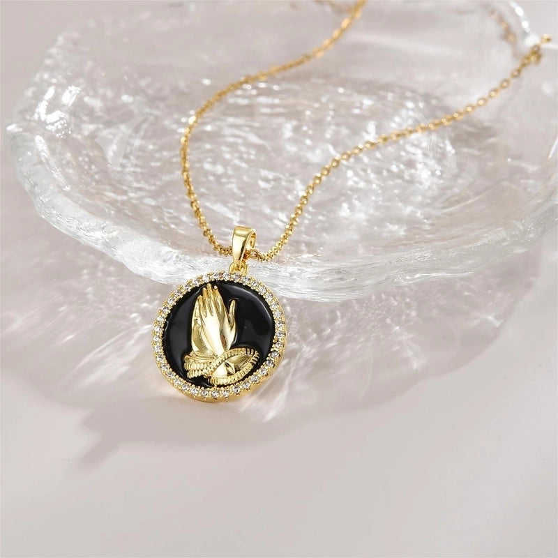Elegant Minimalist Leaf Flower Bow Knot Titanium Steel Zircon Plating Pendant Necklace