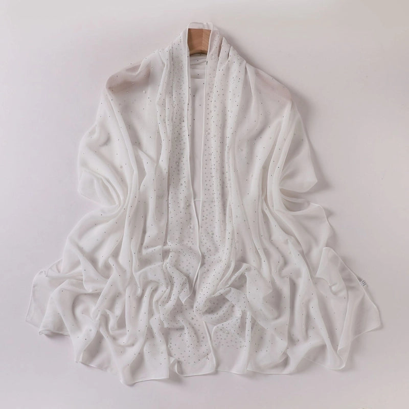 Pearl Chiffon Ceramic Gypsophila Hot Drill Long Scarf Hui Scarf Indonesia Middle East Africa Turban