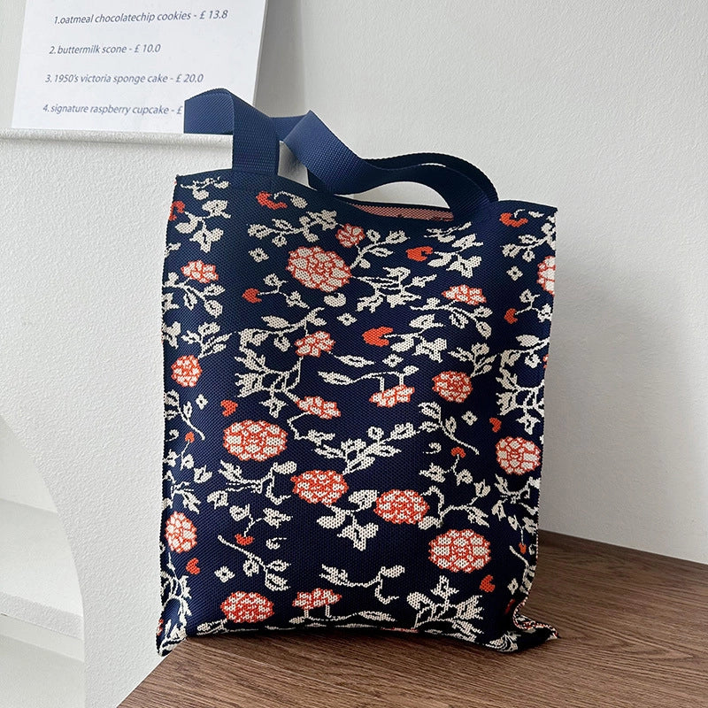 Niche Design Cute Panda Knitted Shoulder Bag Women's Versatile Large Capacity Shopping Commuter Tote Bag Women's Bag