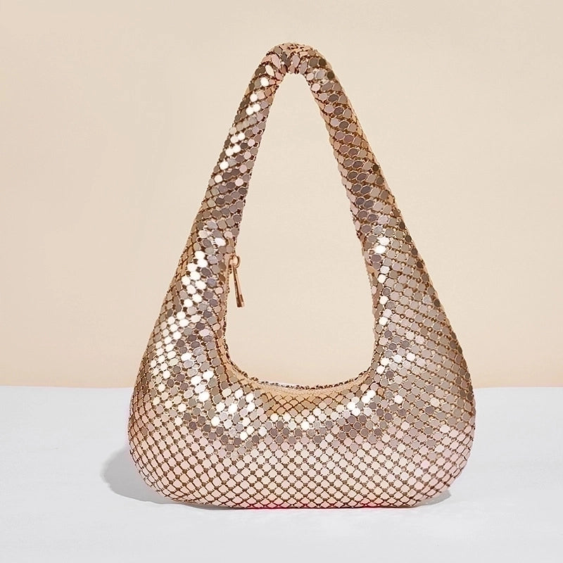 Women's Polyester Sequins Vintage Style Dumpling Shape Zipper Shoulder Bag Underarm Bag