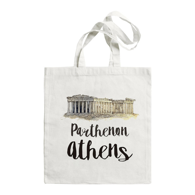 Women's Large Canvas Letter Building Streetwear Square Open Shoulder Bag