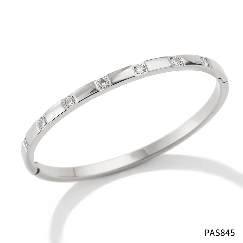 Minimalist Classic Style Geometric Stainless Steel Plating Inlay Zircon Bangle