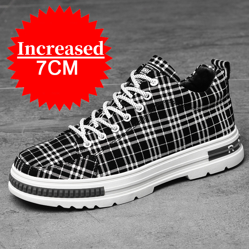 Men's Sneakers Fashion Print Casual Shoes Men Breathable Lace Up Running Shoes Luxury High Quality Man Increase Shoes Insole 7CM