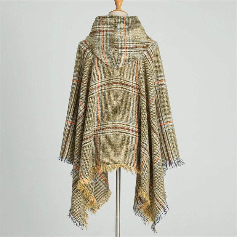 Hooded Cape Plaid Scarf Cashmere Winter Outerwear Warm Shawl New Poncho Best Seller In Europe And America Cloak