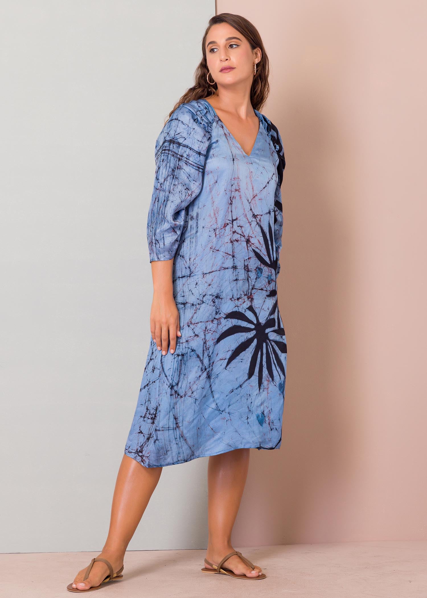 Tropical leaf batik printed dress