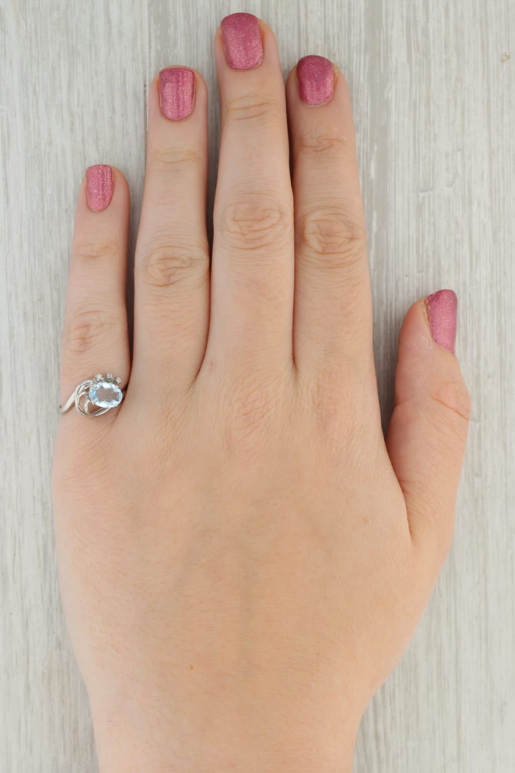 0.83ctw Aquamarine Diamond Ring 14k White Gold Size 6.5 Bypass