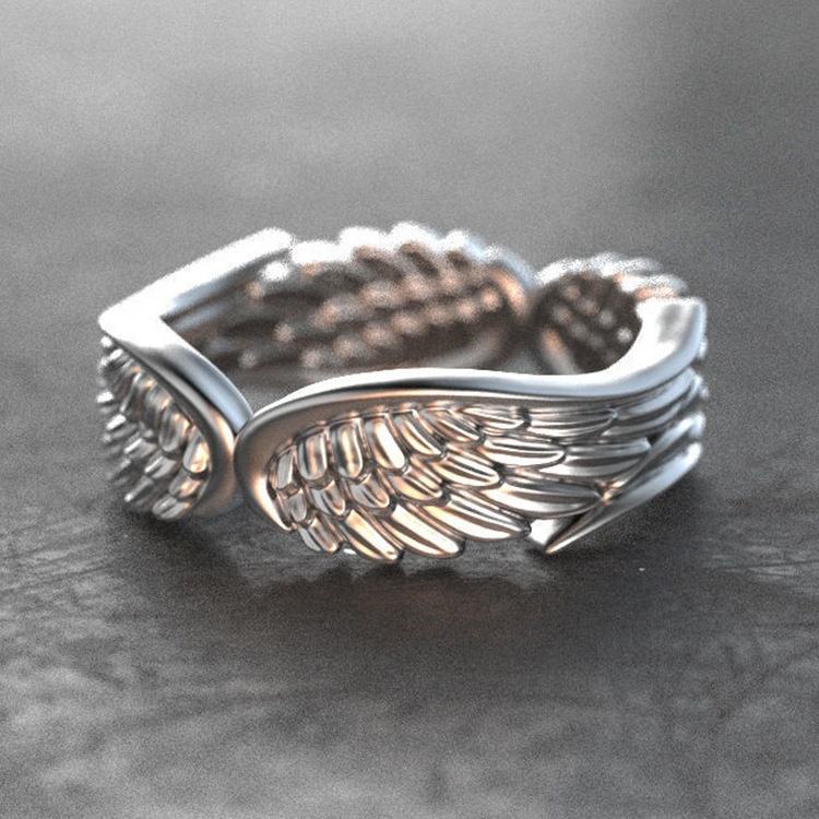 Sterling silver Angel Wings Feather Ring💕Protect you to bring you happiness
