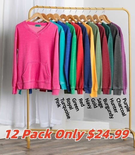 FINAL SALE⚡12 Packs for $24.99⚡ - Door Buster!Pigment Dyed Cozy Campfire V-Neck Sweatshirt (Multiple Colors)