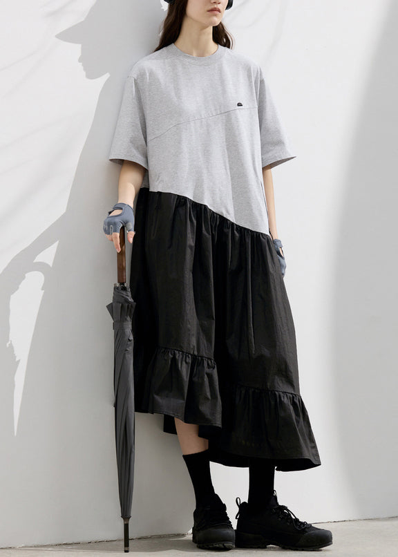 Original Design Colorblock Asymmetrical Patchwork Cotton Dress Summer