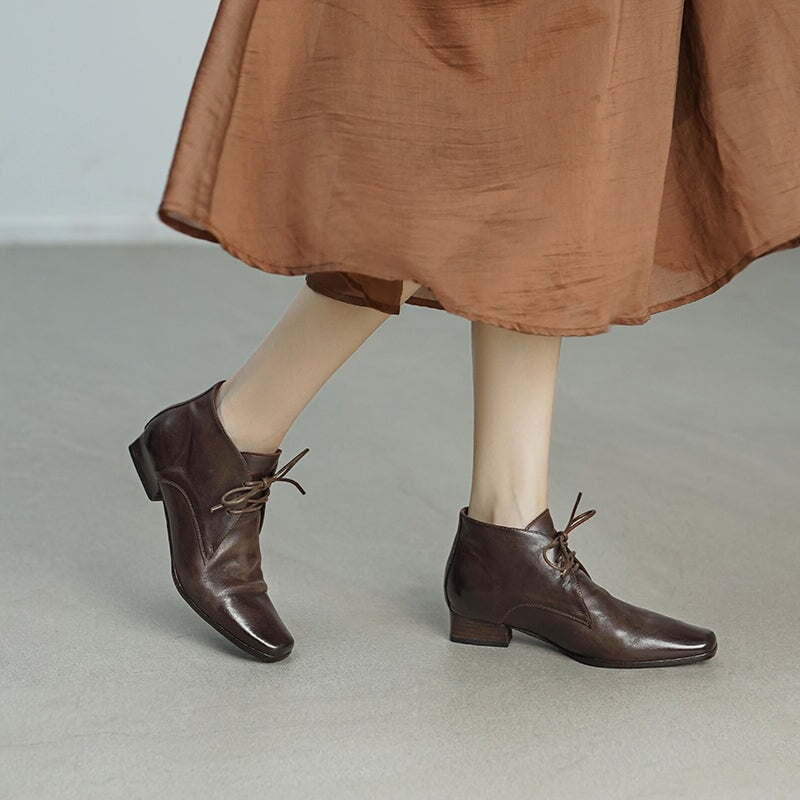 Retro Horse Leather Martin Boots For Women Short Ankle Boots in Black/Brown/Grey