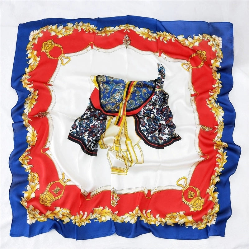 Women's Sweet Color Block Satin Printing Silk Scarves