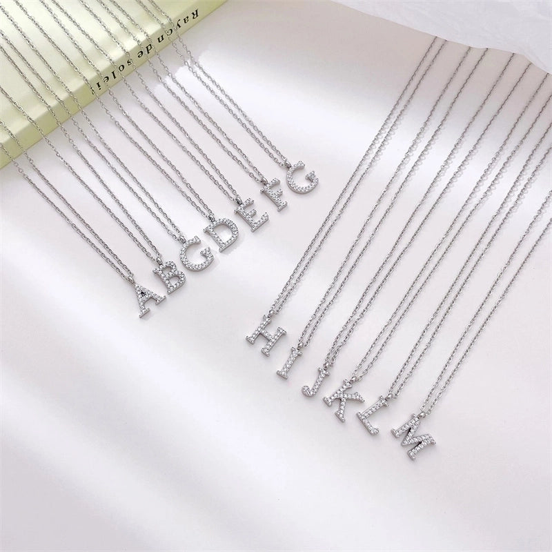 Minimalist Letter 304 Stainless Steel Zircon 16K Gold Plated White Gold Plated Plating Inlay Pendant Necklace