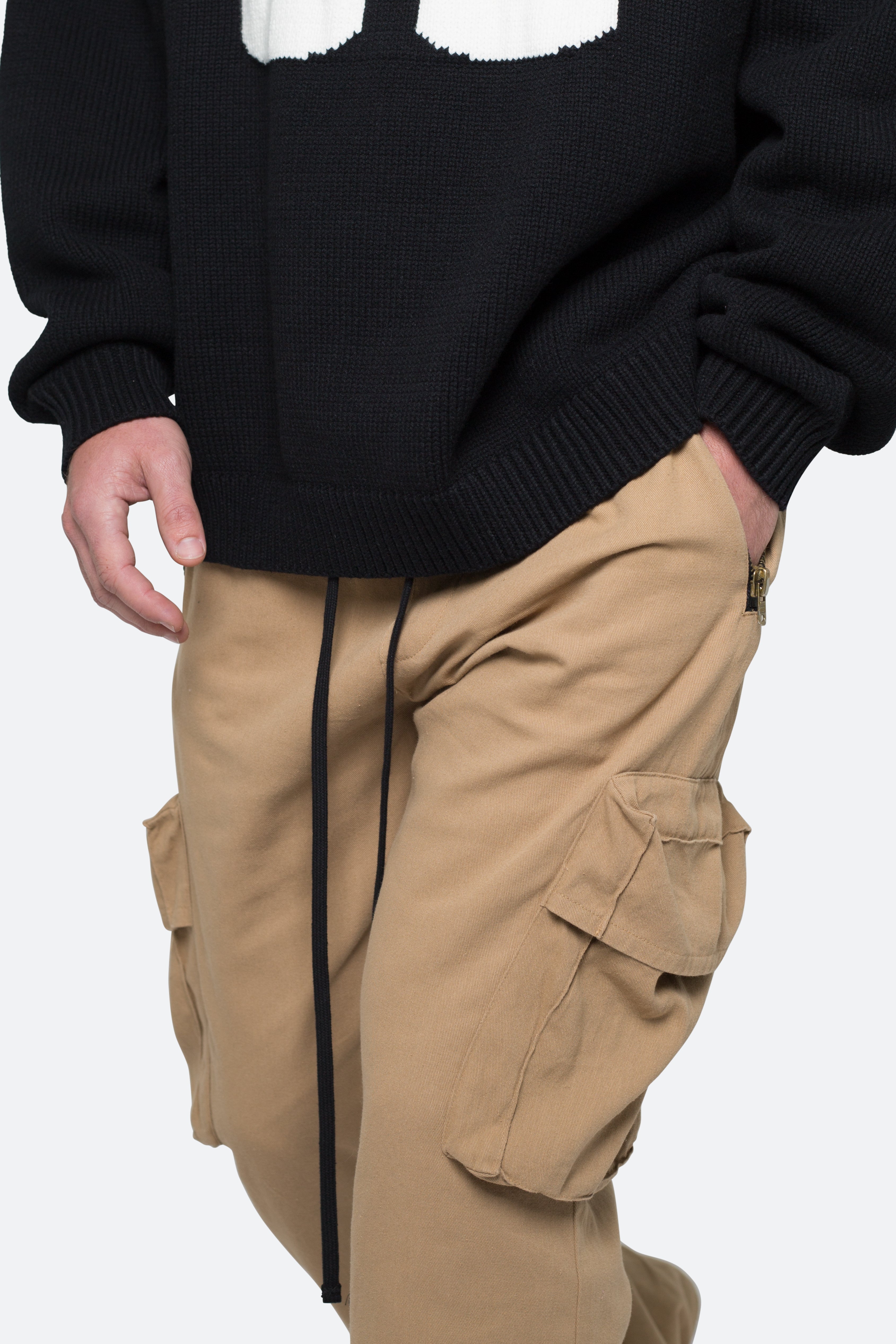 Drawcord Flare Cargo Pants - Khaki