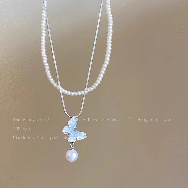 Minimalist Heart Shape Bow Knot Titanium Steel Inlay Zircon Pendant Necklace