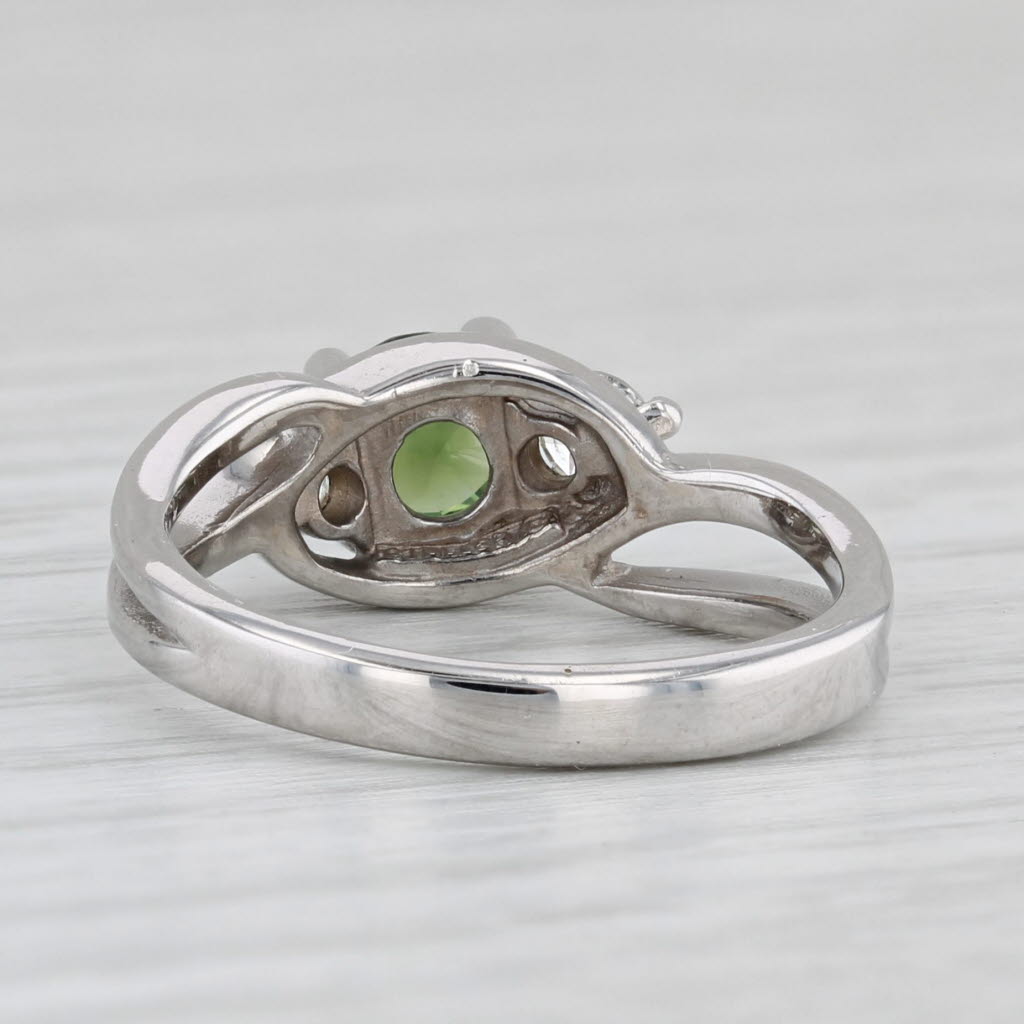 0.84ctw Green Sapphire Diamond Bypass Ring 14k White Gold Size 5.5