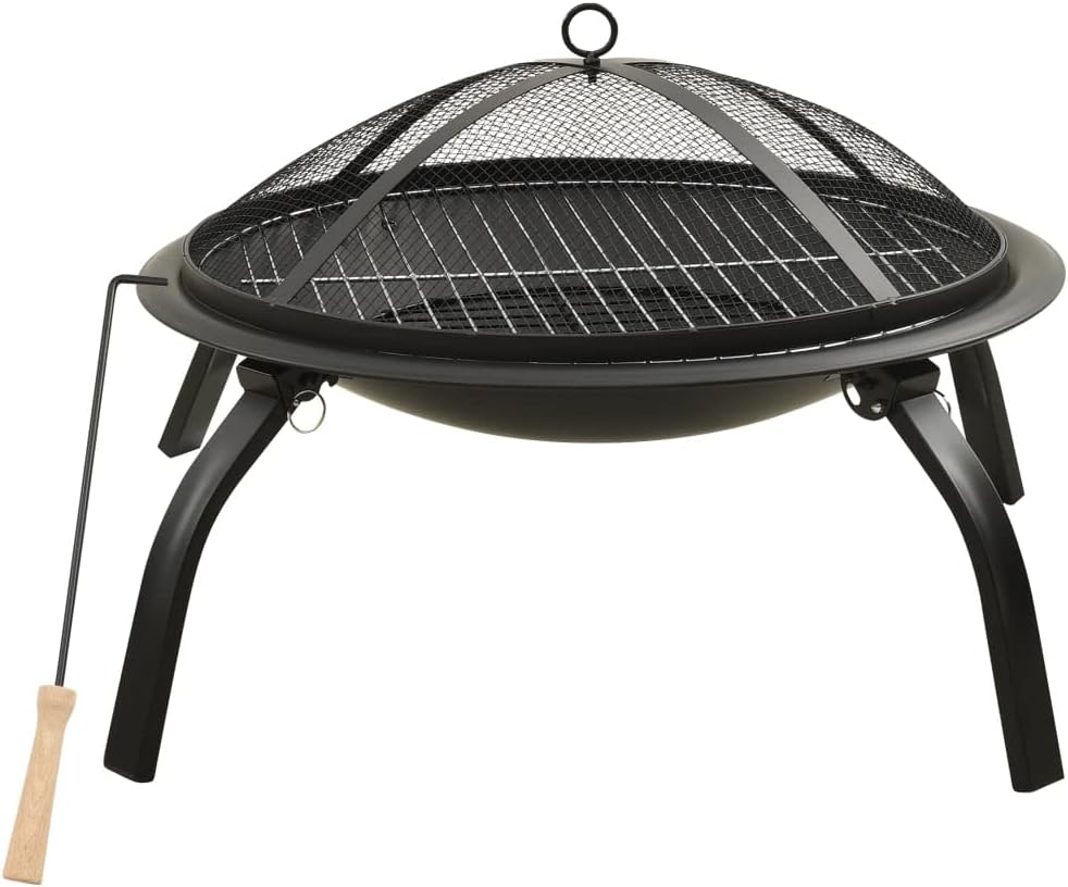 2-In-1 Fire Pit And BBQ With Poker 56x56x49 Cm Steel. With Colour Black