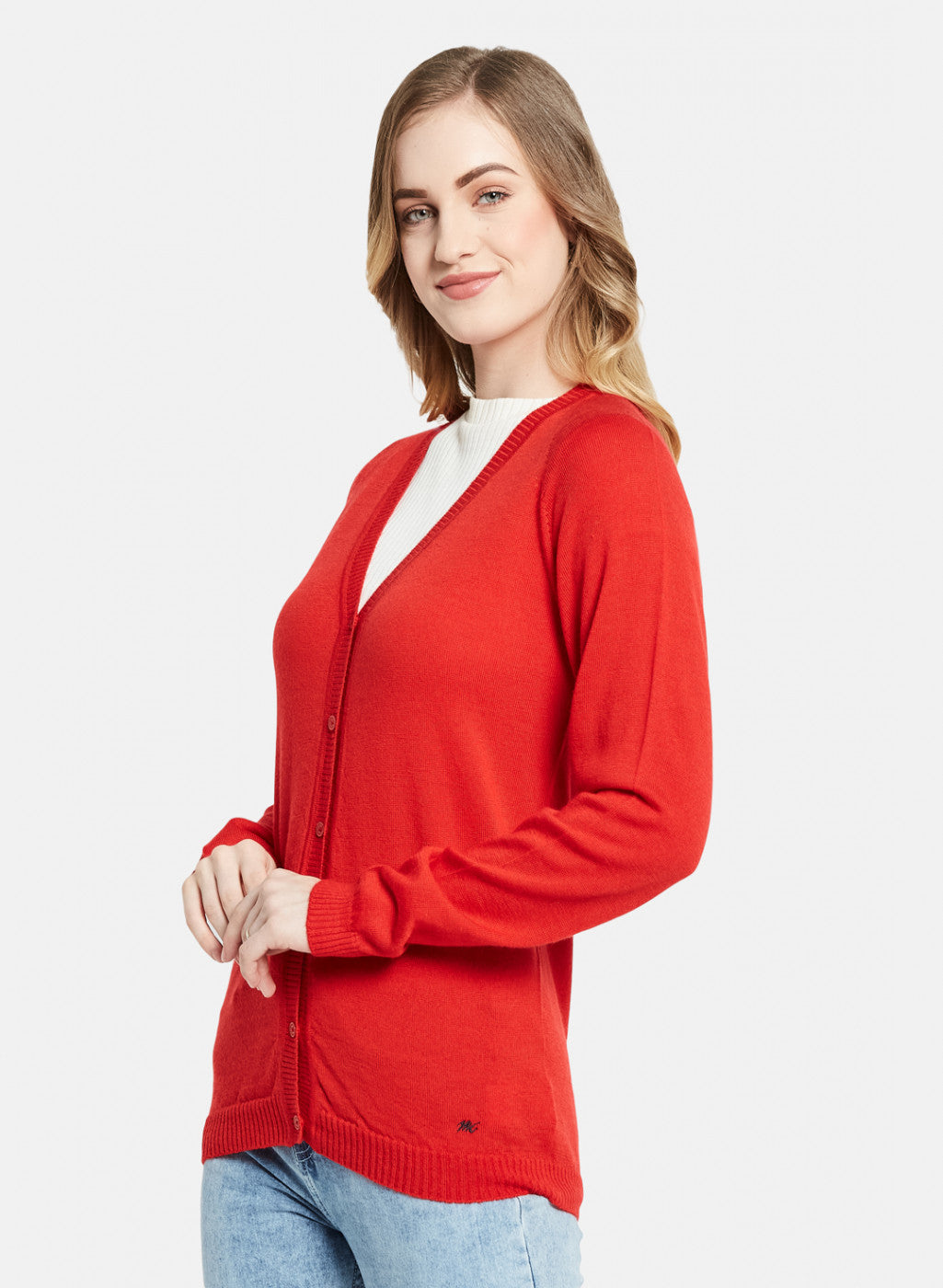 Women Red Solid Cardigan