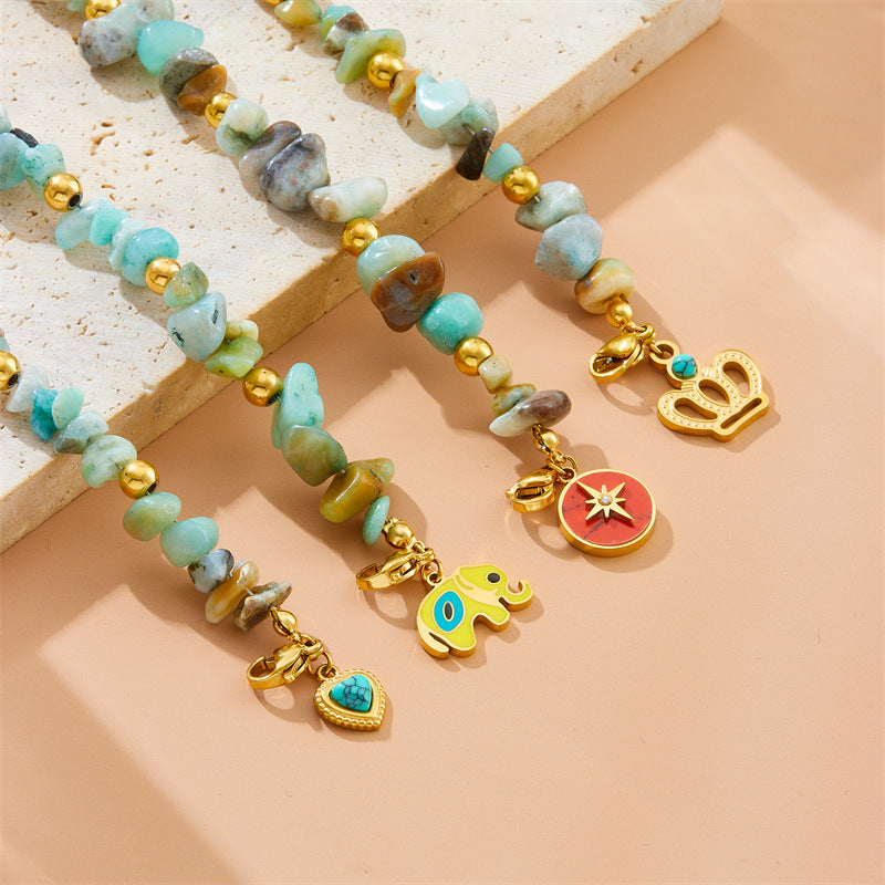 Colored Natural Stone Beaded Bracelet Turquoise Love Crown Epoxy Small Elephant Star Bracelet Autumn And Winter