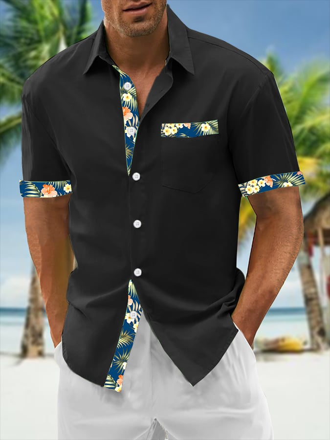 Men's Resort Style Contrast Print Casual Short Sleeve Shirt