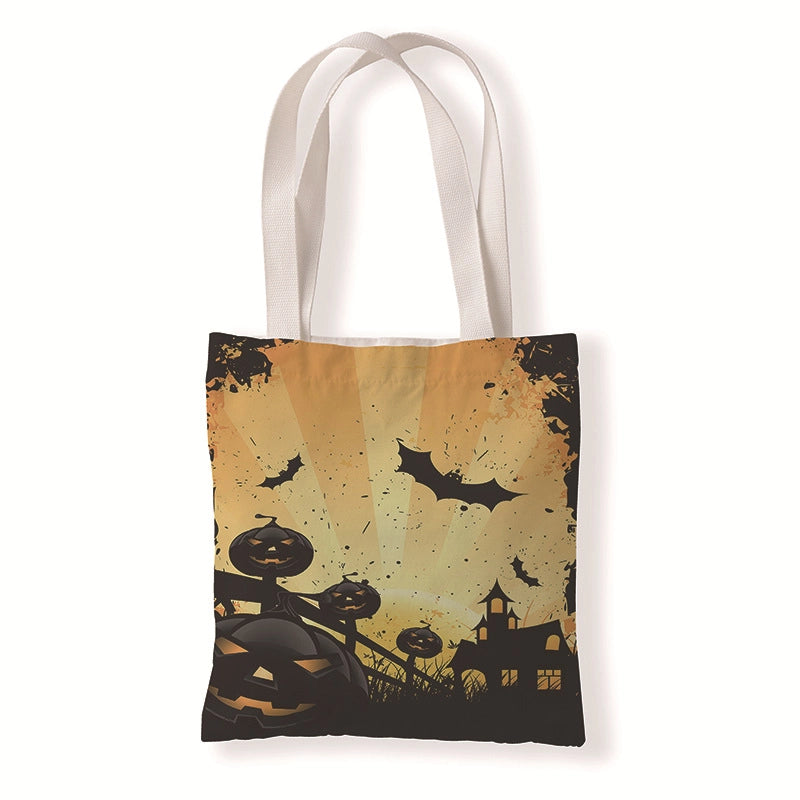 Halloween Women's Medium Canvas Pumpkin Letter Elegant Streetwear Square Open Canvas Bag