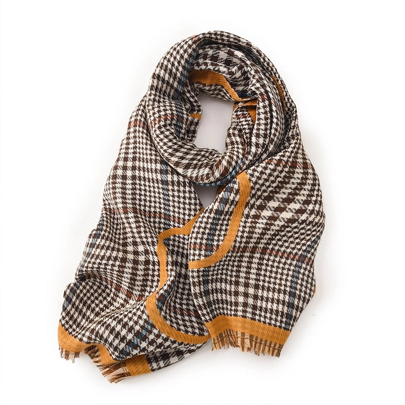 Women's Basic Retro Classic Style Plaid Polyester Tassel Scarf