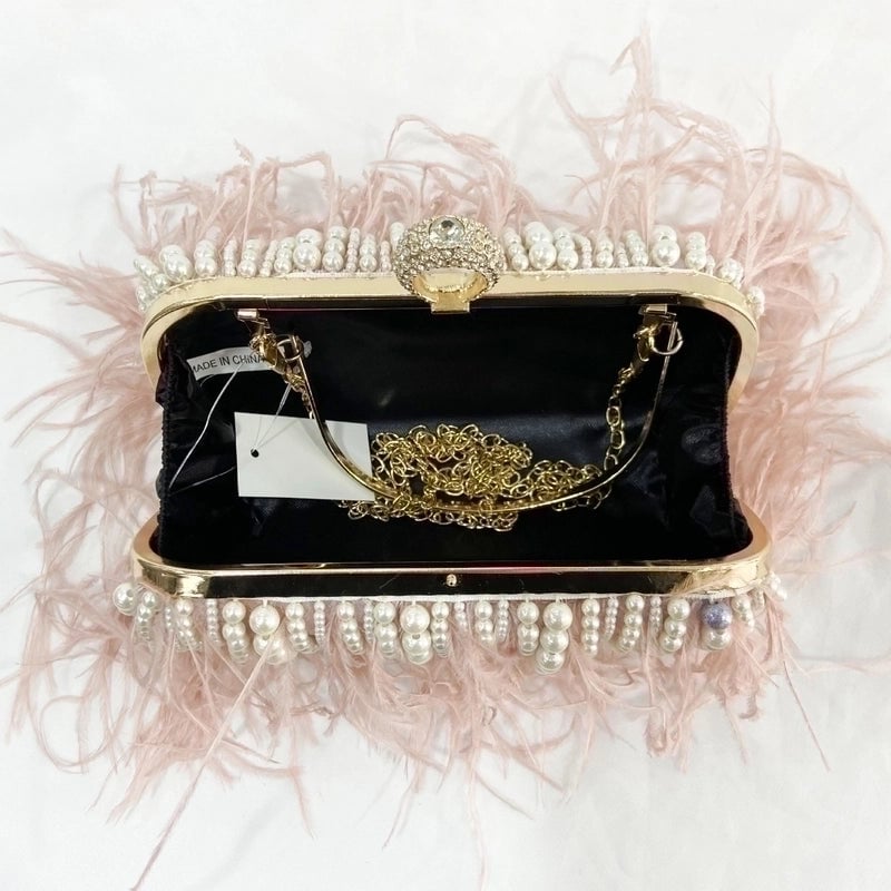 Light Grey Black Pink Polyester Solid Color Tassel Pearl Square Evening Bags