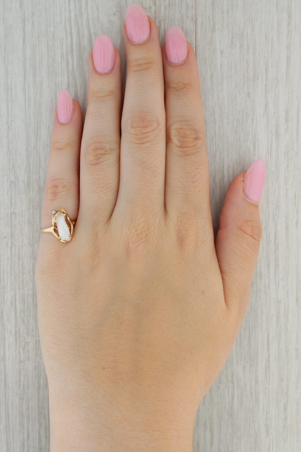 Baroque Freshwater Pearl Diamond Ring 10k Yellow Gold Size 7