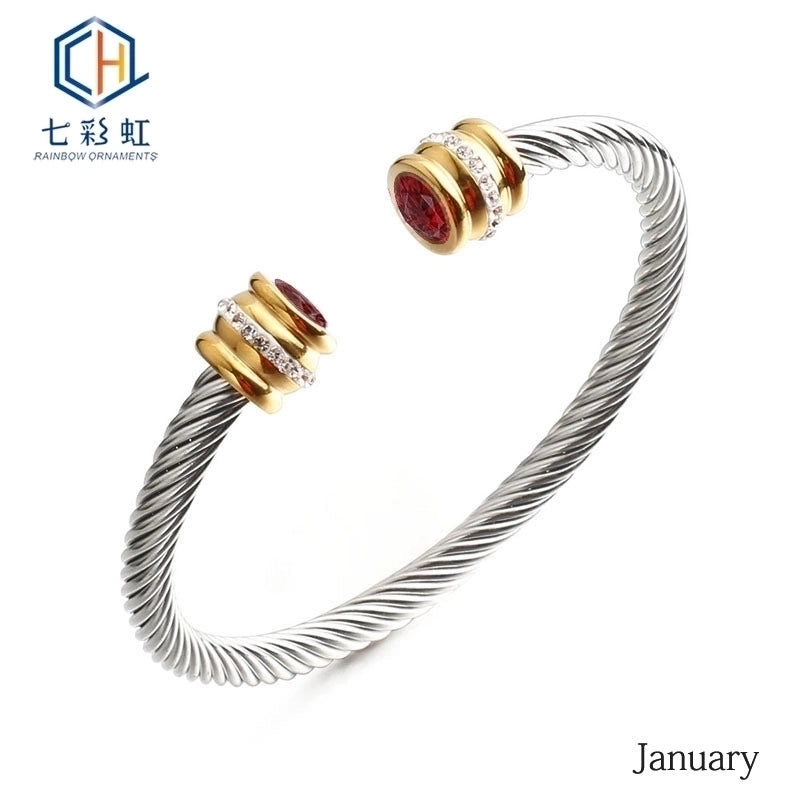 Titanium Steel Bracelet Colorful Diamond Twist Bangle Jewelry
