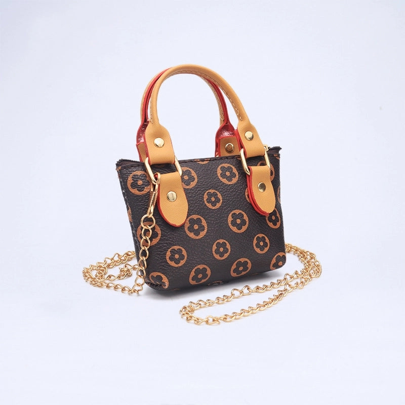 Women's Pu Leather Printing Vintage Style Square Zipper Small Wallets Handbag