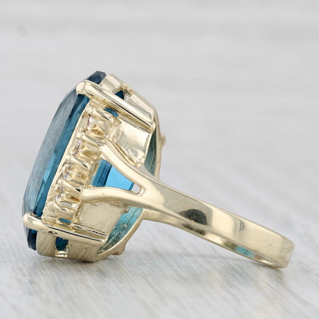 33.05ctw Blue Topaz Diamond Ring 14k Yellow Gold Size 9 Cocktail