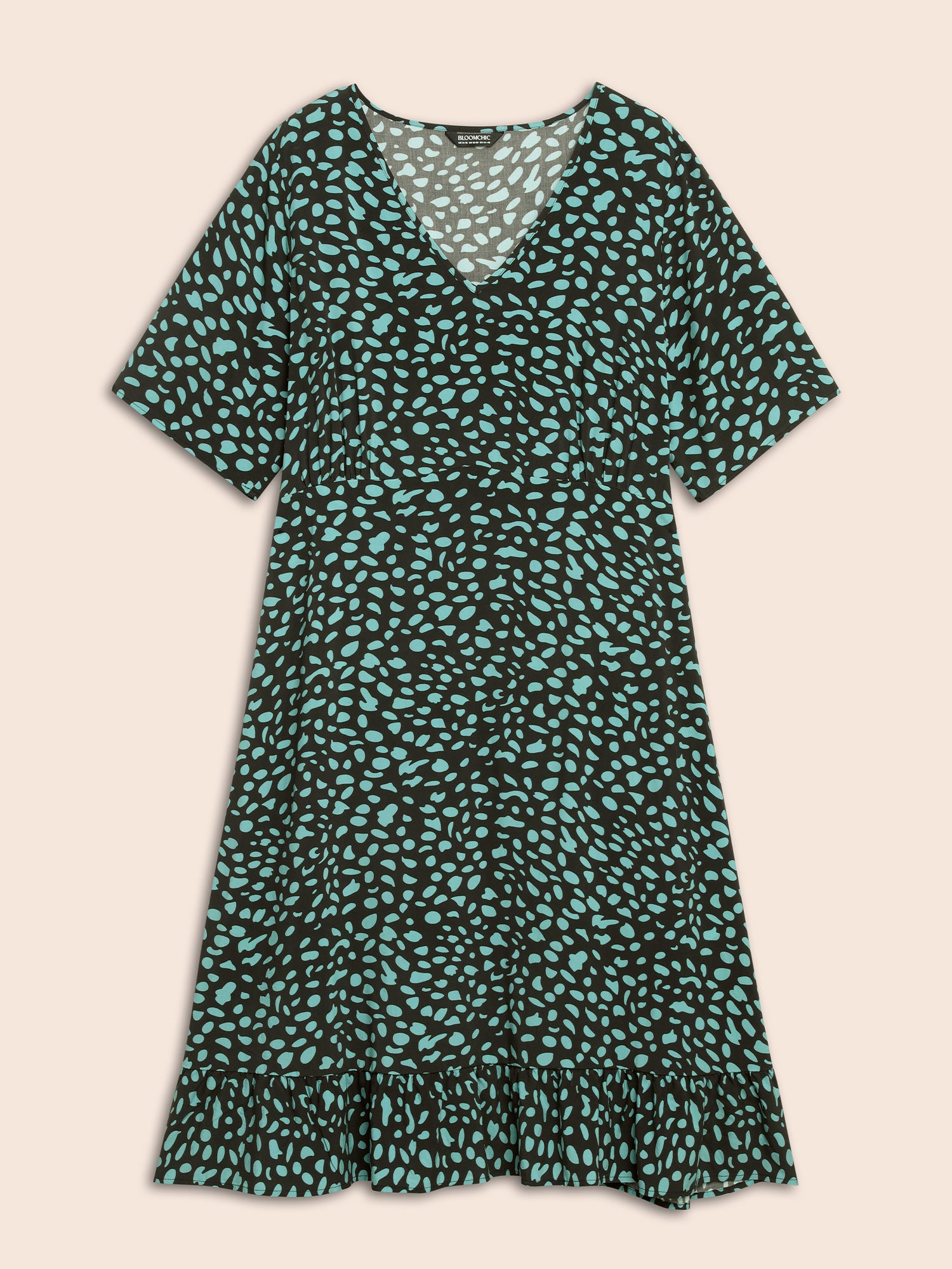 Geometric Print Ruffle Hem Pocket Dress