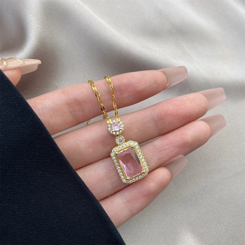 Vintage Style Geometric Stainless Steel Plating Inlay Zircon Pendant Necklace