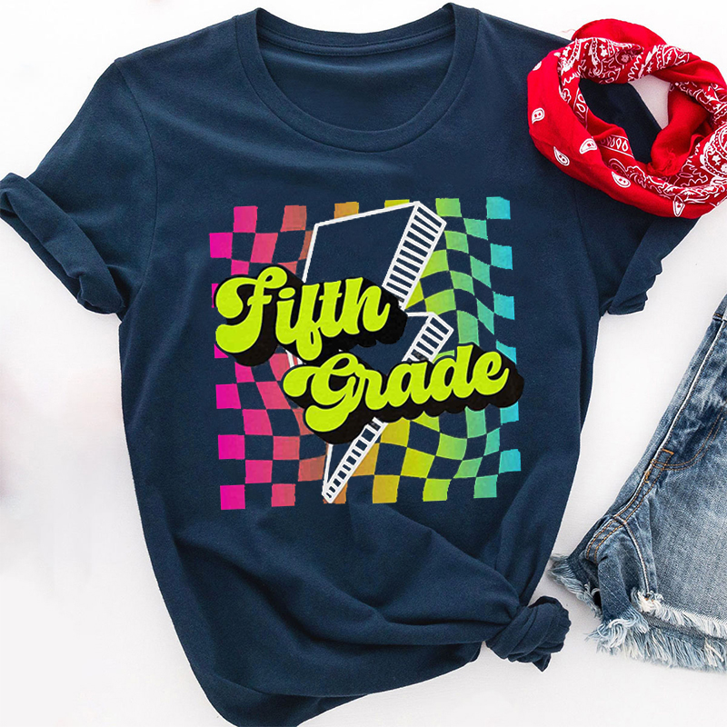 Personalized Grade Gradient Color Block Design Teacher T-Shirt