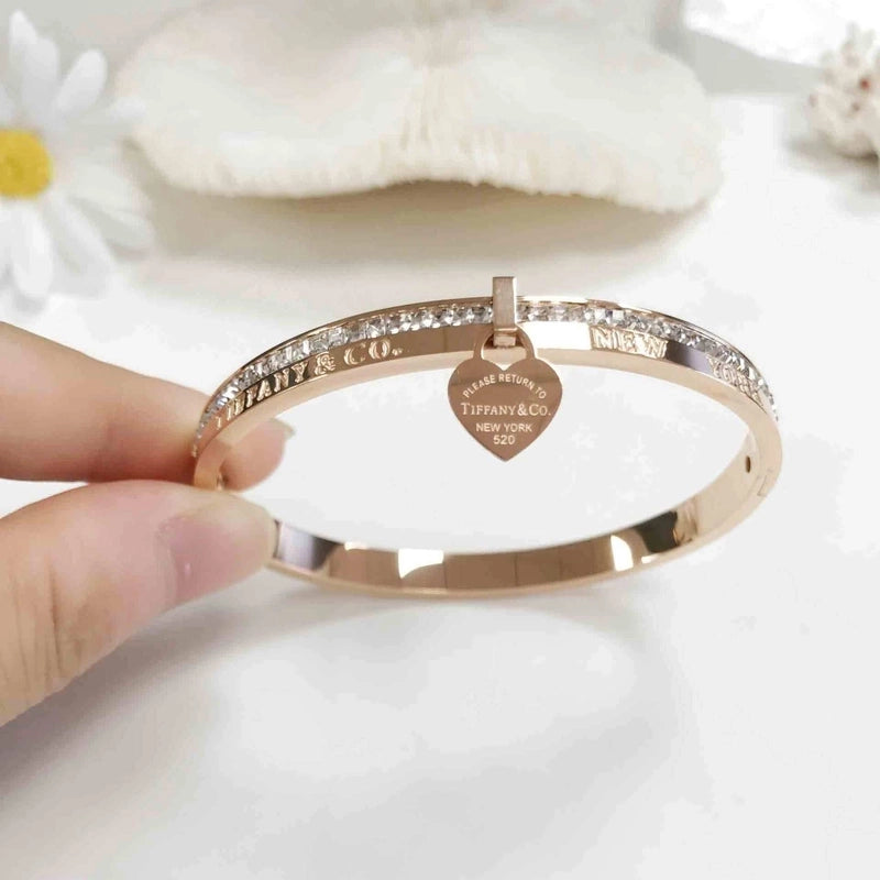 Minimalist Roman Style Round Titanium Steel Inlay Zircon Bangle
