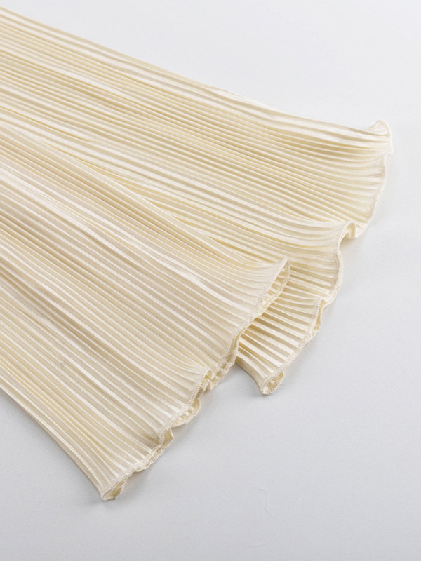 Long Sleeves Loose Lace-Up Pleated Solid Color Split-Joint Deep V-Neck Blouses&Shirts Tops
