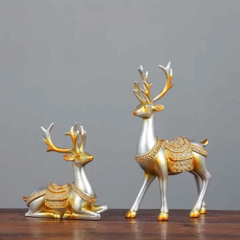 3D Christmas Reindeer Resin Crafts Decor Accessories Good Fortune Small Animal Figures Ornaments for Home