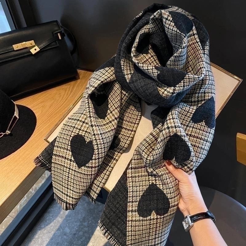 Women's Modern Style  Plaid Heart Shape Imitation Cashmere Scarf