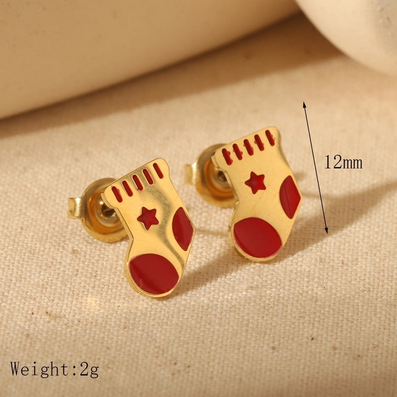 1 Pair Christmas Sweet Minimalist Christmas Tree Santa Claus Enamel 304 Stainless Steel 14K Gold Plated Ear Studs