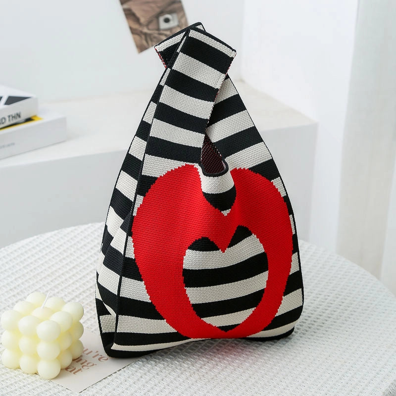 Women's Small Knit Color Block Streetwear Square Open Shoulder Bag