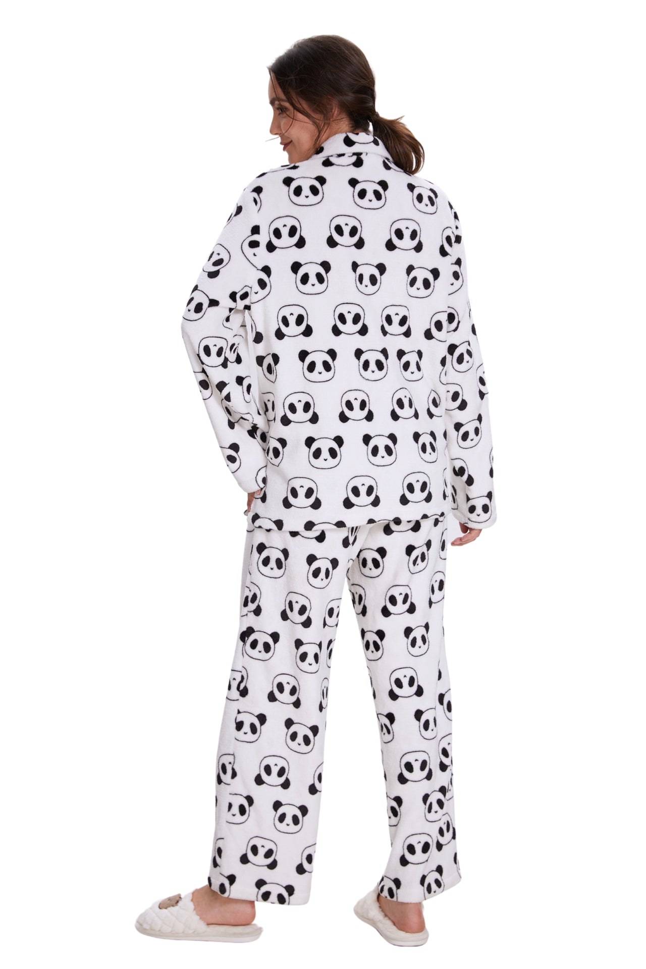 Plush Loungewear Pajama Set Panda Pattern