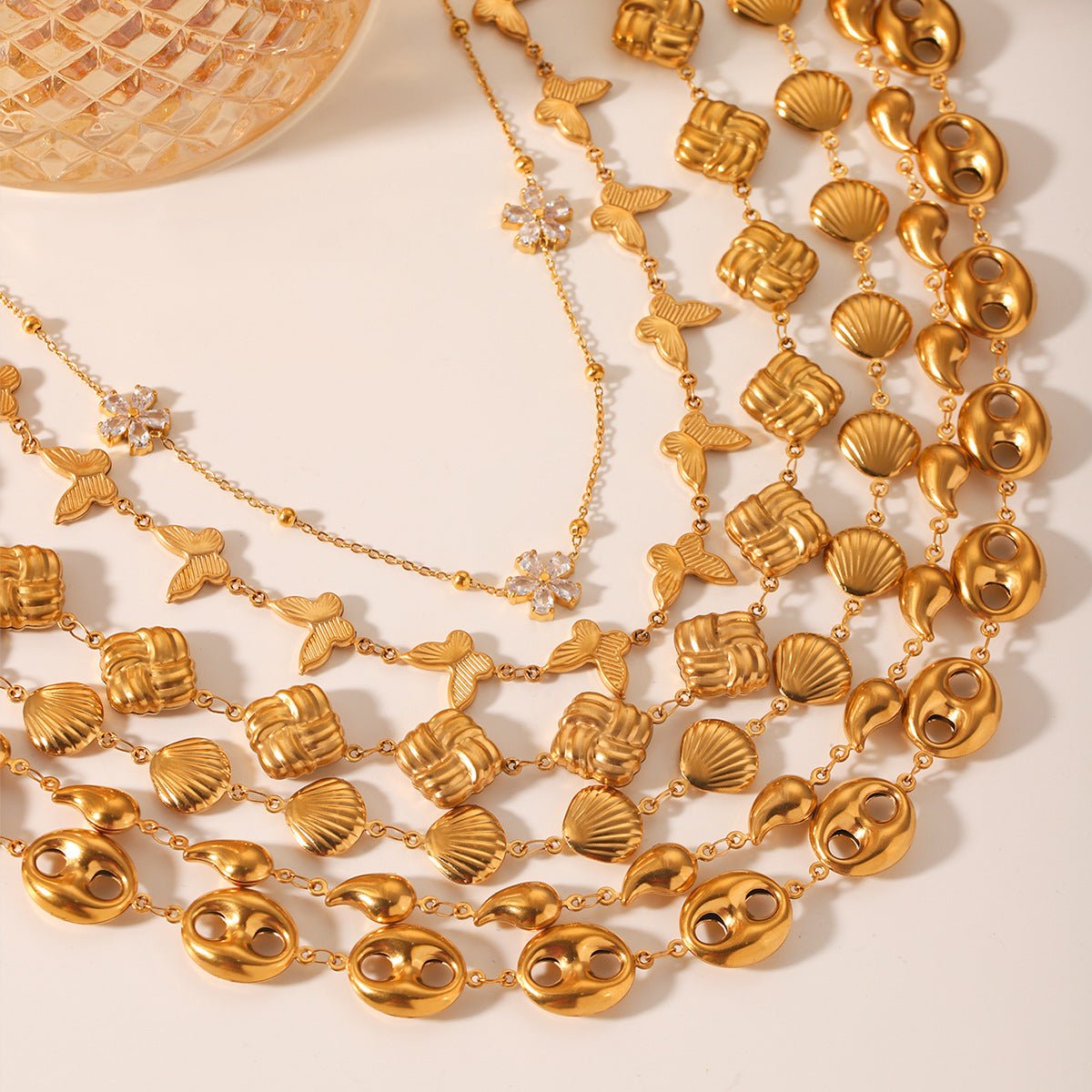 18K Gold Stainless Steel Necklace Water Drop Shell Butterfly Chain Titanium Steel Necklace Ins Style Clavicle Chain