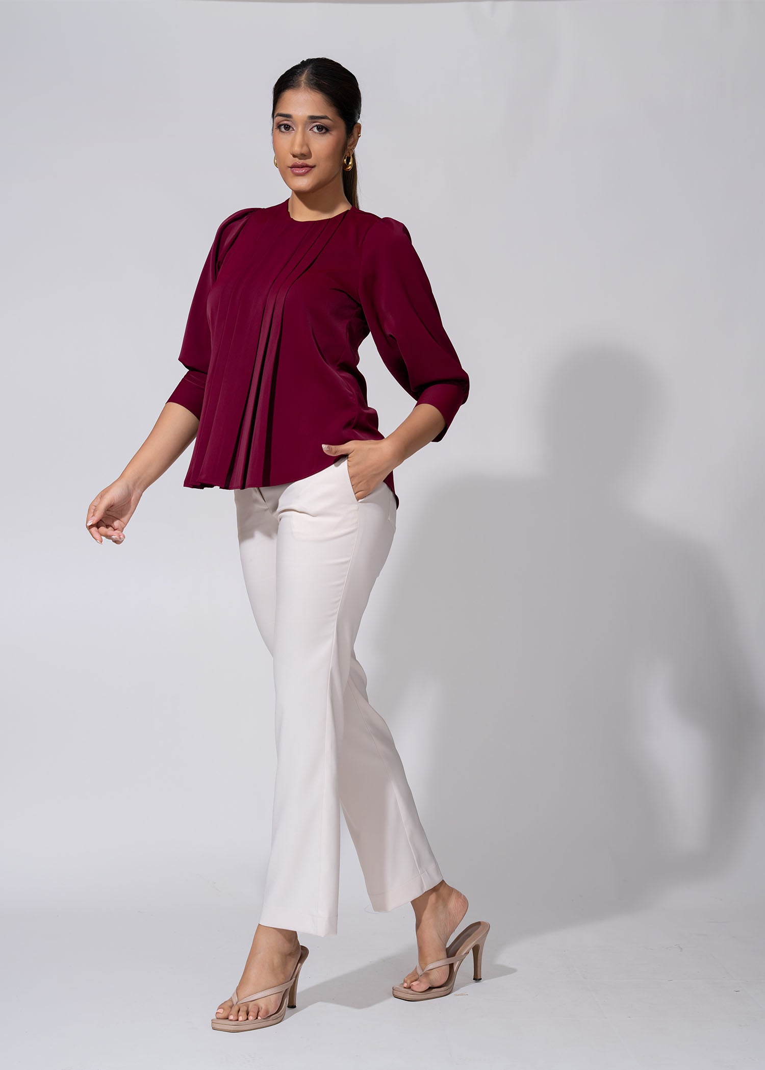 Pleated Blouse With Wide Cuff