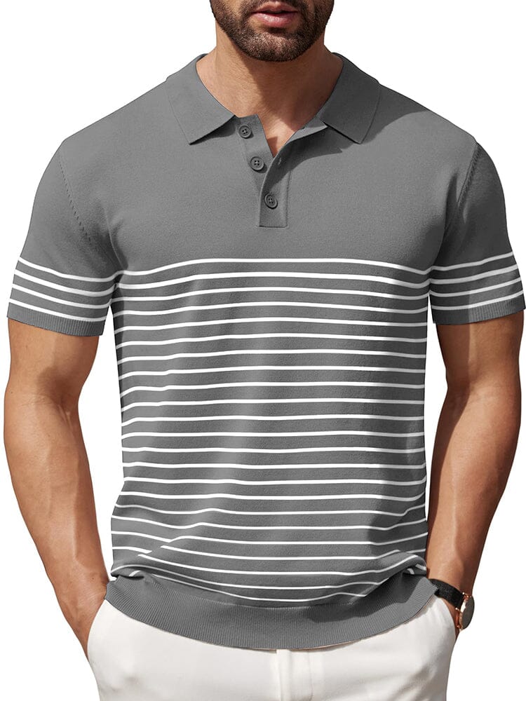 Casual Stripe Knit Polo Shirt (US Only)