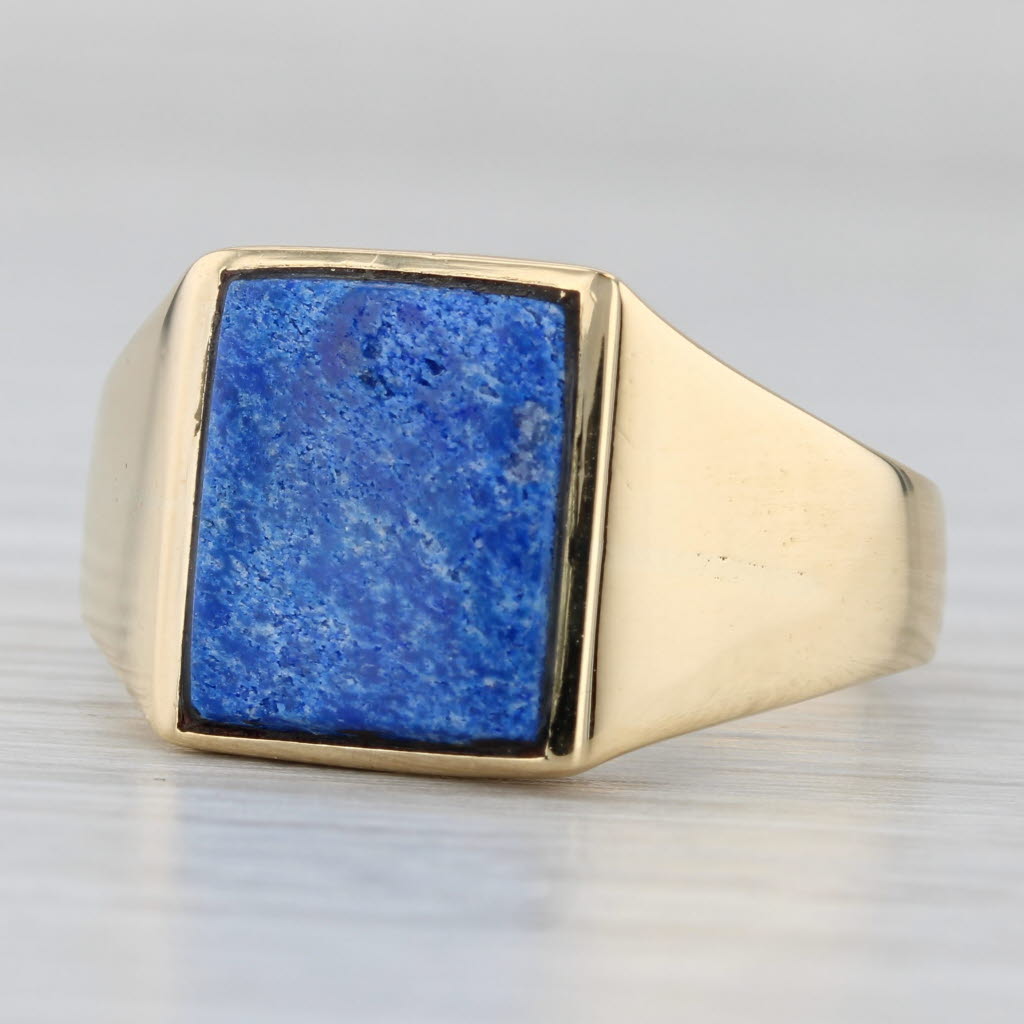 Blue Sodalite Signet Ring 18k Yellow Gold Size 11.25