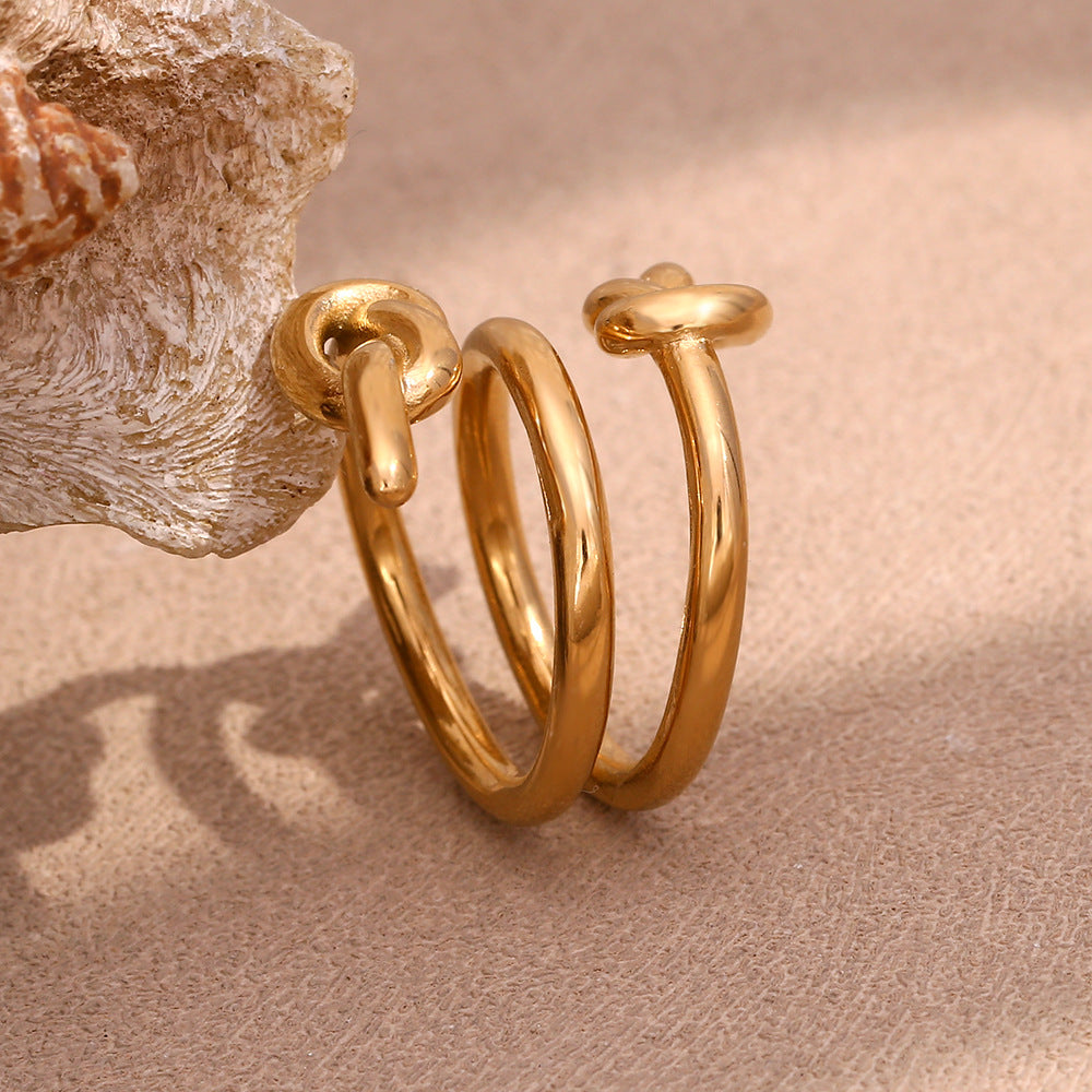Ins Fashion Niche Design Hand Jewelry Stainless Steel Plated 18K Gold Three-Layer Knotted Ring Female