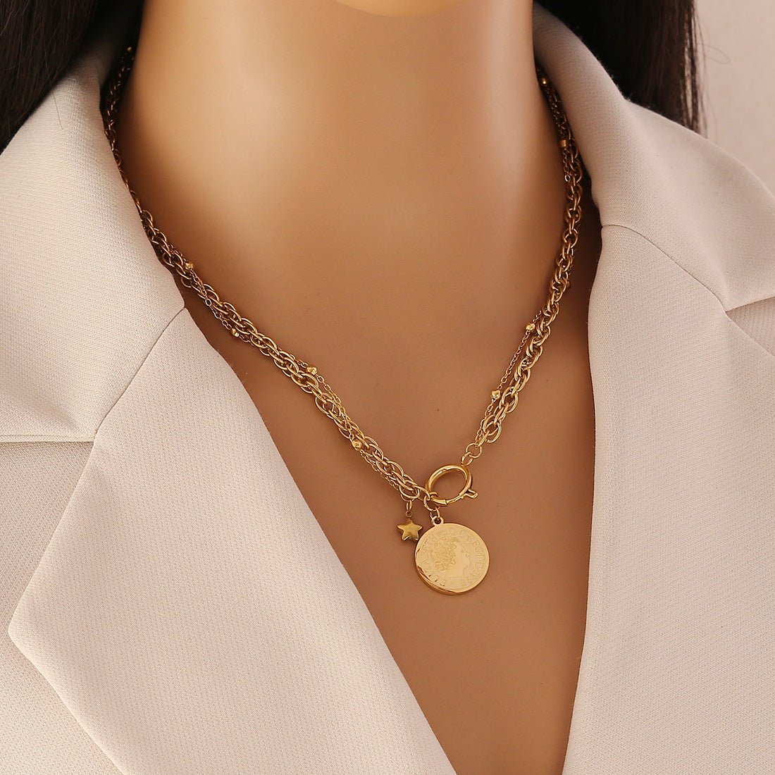 Personalized Coin Pendant Stainless Steel Clavicle Chain N1474