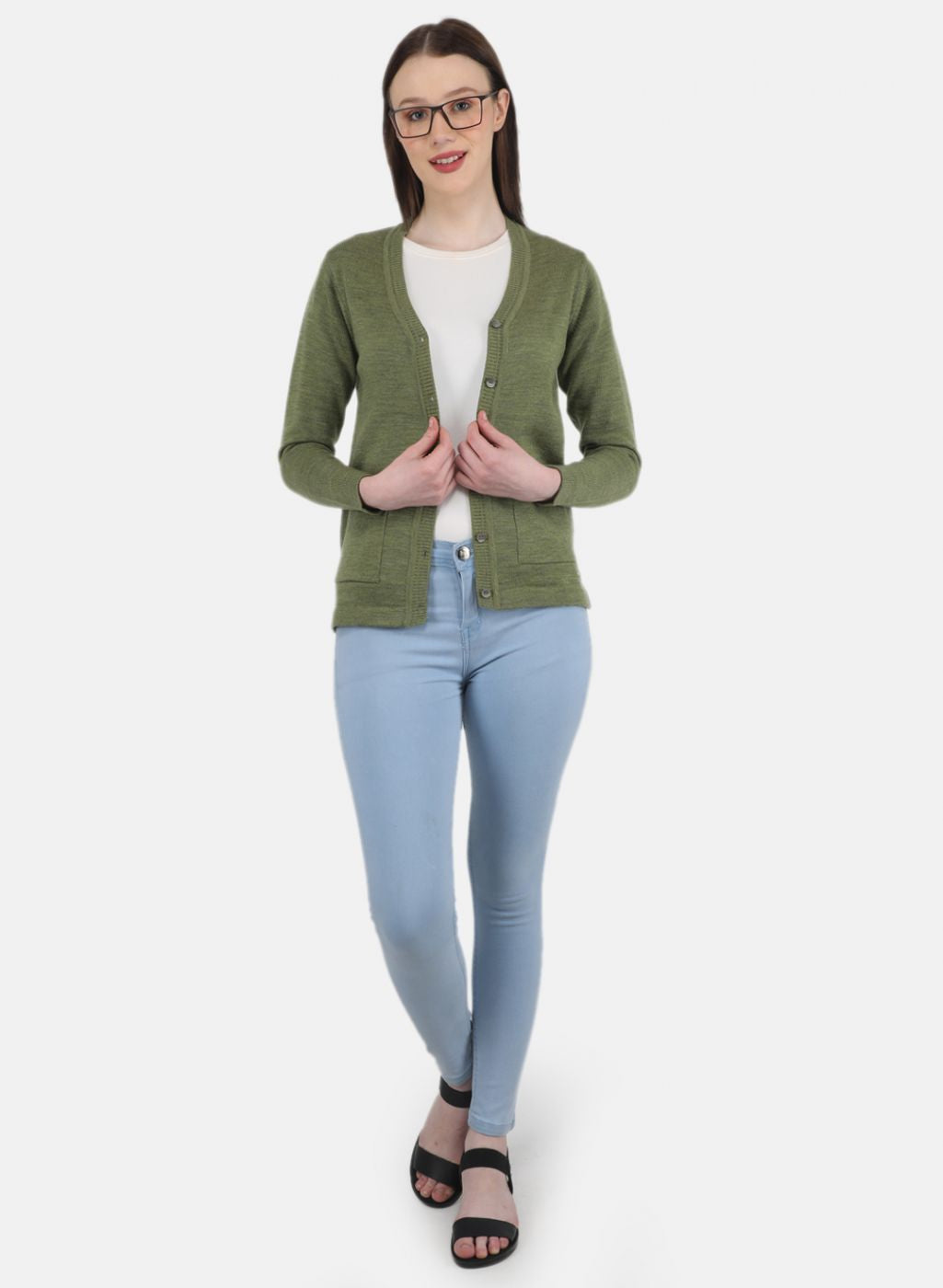 Women Olive Solid Cardigan