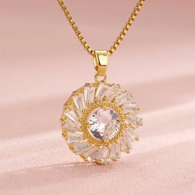 Vintage Style Heart Shape Flower Bow Knot Stainless Steel Copper Plating Inlay 18K Gold Plated Zircon Pendant Necklace