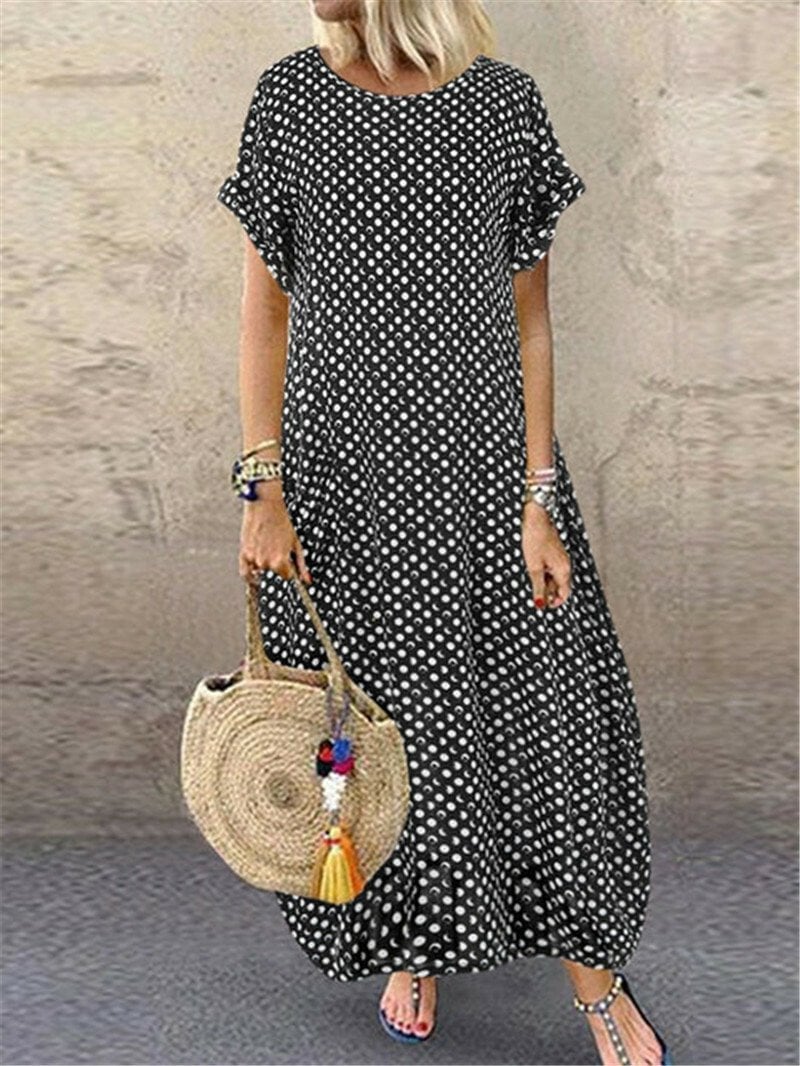 Ladies Dot Print Short Sleeve Loose Dress