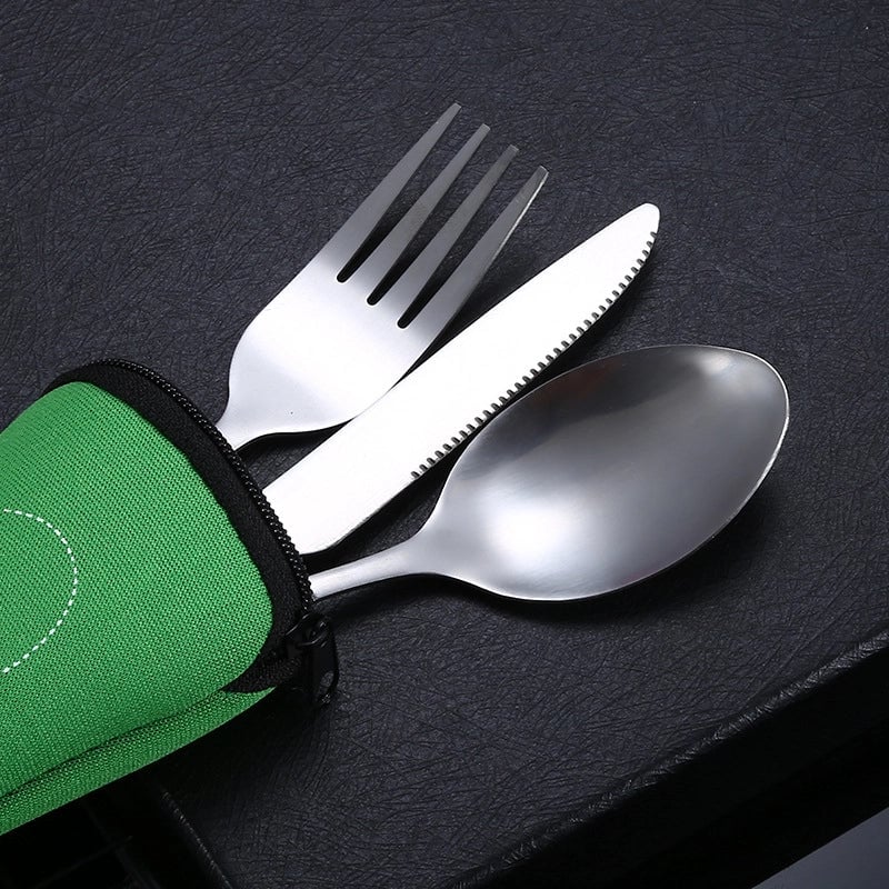 Stainless Steel Western-style Steak Knife. Fork And Spoon Creative Cloth Bag Portable Western-style Tableware Set Three-piece Set Supply